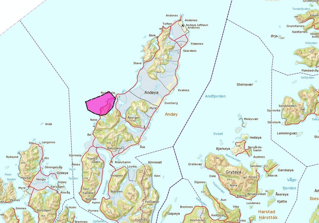 2 Beskrivelse av plantiltakene 2.1 Beliggenhet og avgrensning av tiltaksområdet og planområdet Planområdet ligger på vestsiden av Andøya i Andøy kommune, ca 37 km sør for Andenes.