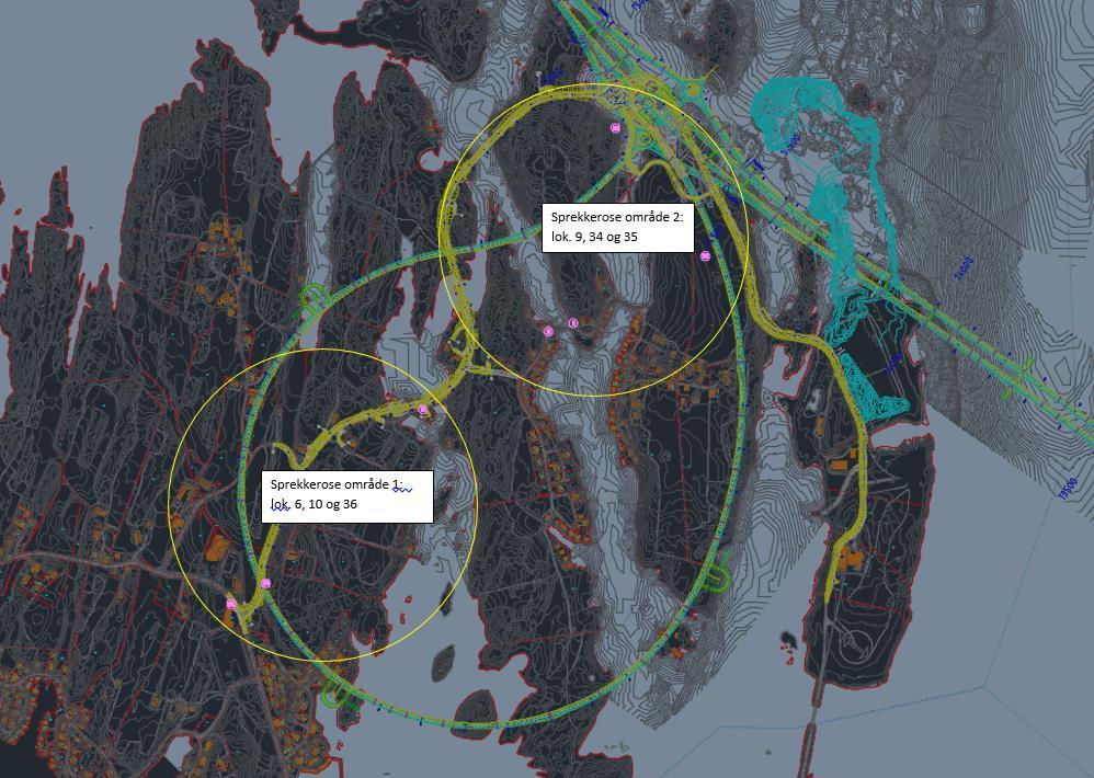 Oversiktskart med lokaliteter for sprekkemålinger utført av NGU på Kvitsøy i 2006 [2] er vist i Figur 10. De innmålte sprekkene er sammensatt i 2 sprekkeroser i Figur 11 og Figur 12.