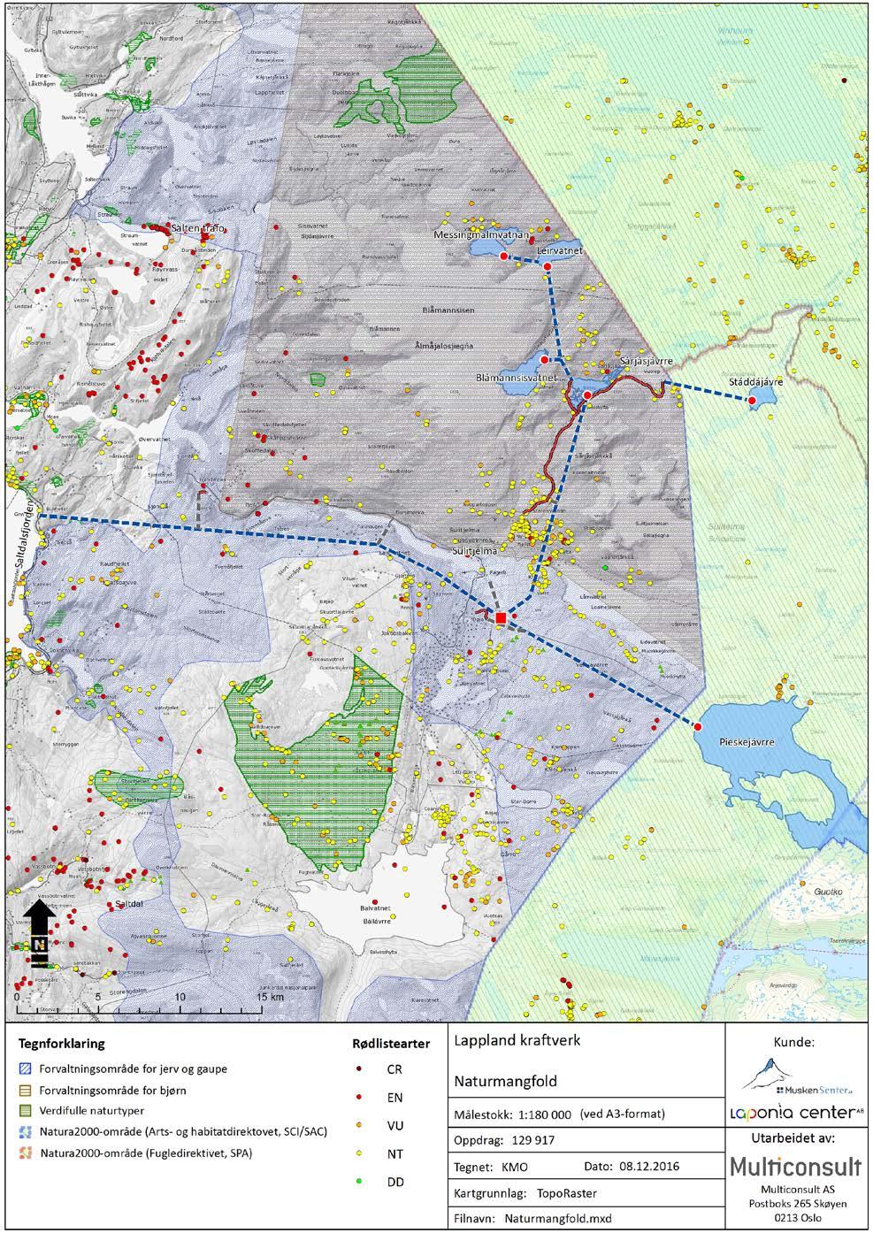 Figur 7-5. Oversikt over viktige naturtyper, viltområder, Natura2000-områder og rødlistearter.