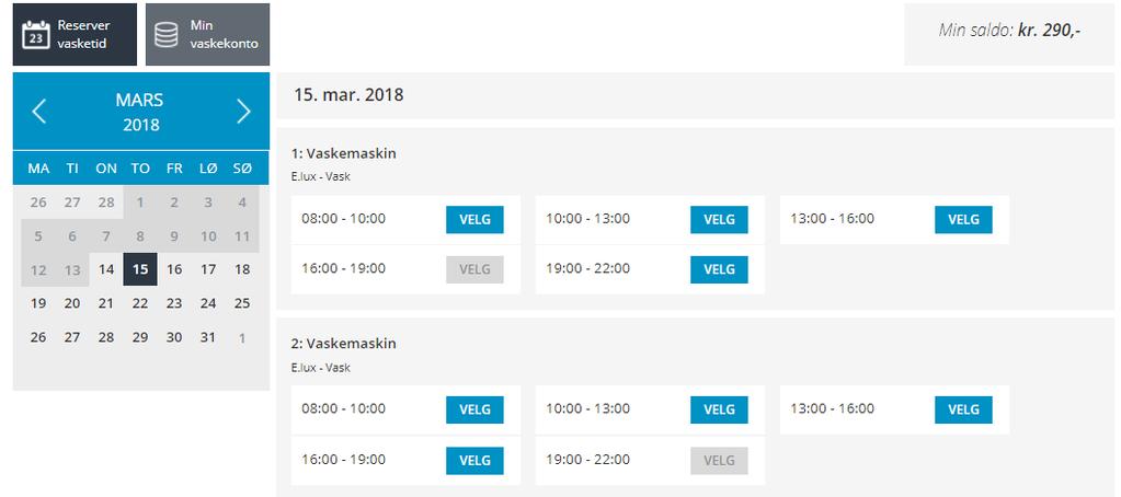 7 Lenger ned på siden finner du hvilke reservasjon du har og mulighet for å slette reservasjonen.