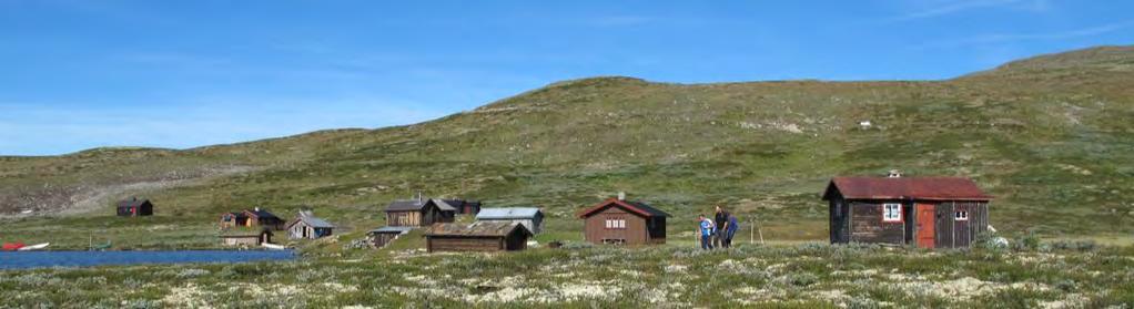 Bilde 1 og 2: Buene og naustene ved nordenden av Storvatnet. Bua til Endre Amundgård er den lille grå bua som ligger på andre siden av Storvatnet. Bildene er tatt i 2015 i forbindelse med en befaring.