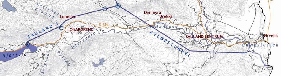 Figur 2 Prosjektområdet Sauland Kraftverk. HYDROGEOLOGI OG HYDROLOGI Geologi, hydrogeologi og hydrologi er kort beskrevet i seksjonen under.