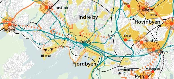 1-12 Utsnitt av Oslo kommuneplans kart for byutviklingsstrategien (vedtatt 23.09.