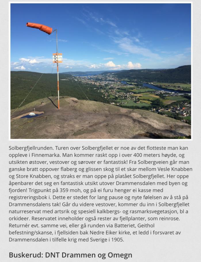 10. Solbergfjellrunden, Nedre Eiker kommune, DNT Drammen og omegn Turruta finnes der folk bor
