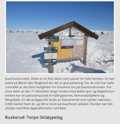 4. Gaurhovdrunden, Ål kommune, Torpo skiløypelag Turruta finnes der folk bor