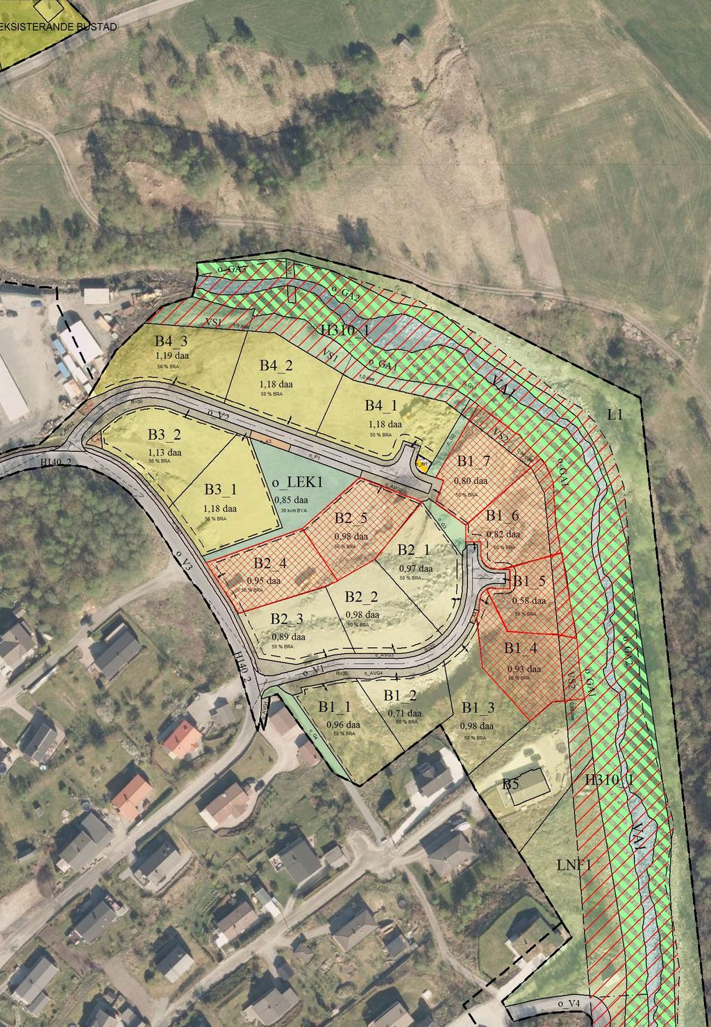 Oversikt over resterande ledige tomter i byggjeområde #2 Skielva. Dei skraverte raude felta er solgte, resten ledig. Skielva byggefelt - iflg.