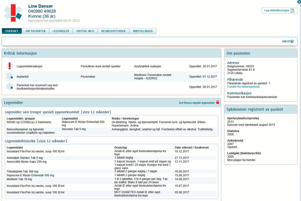 Tilbakemeldinger til prosjektet: Pleie- og omsorg ser stor nytte av opplysningene i kjernejournal Legemiddelopplysningene anses som svært nyttig Andre eksempler på opplysninger i kjernejournal de