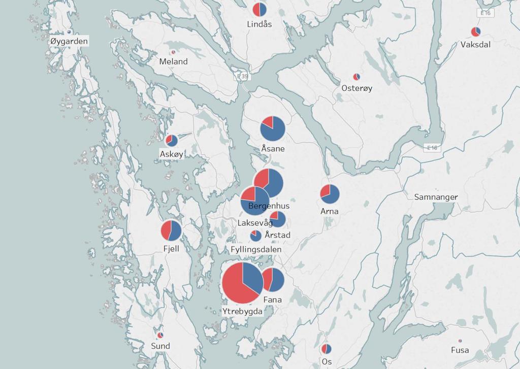 Frdelingen fremgår av figur under: Ut fra Inn til Figur 13. Sjøvlumer inn til g ut fra bydel eller kmmune i Bergen g megn 4.