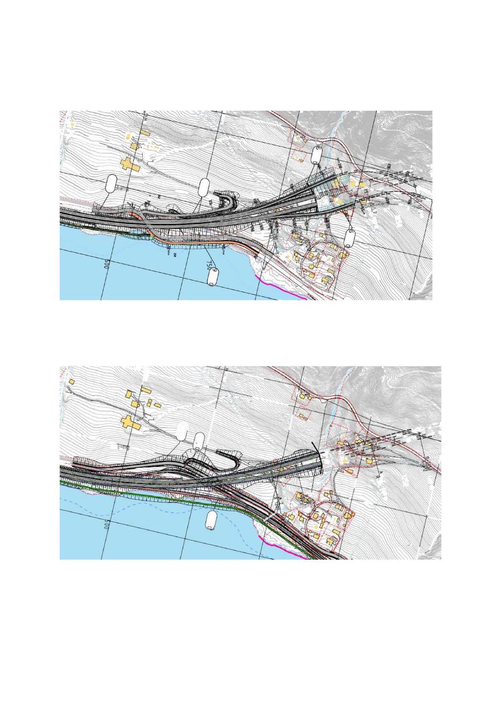 Utsnitt som viser påhuggsområdet ved Øyresvika for både E6 og adkomsttunnel mot byen er vist under.