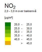 planområdet. Figur 4-1: Beregning av årsmiddel for NO2 for dagens situasjon.