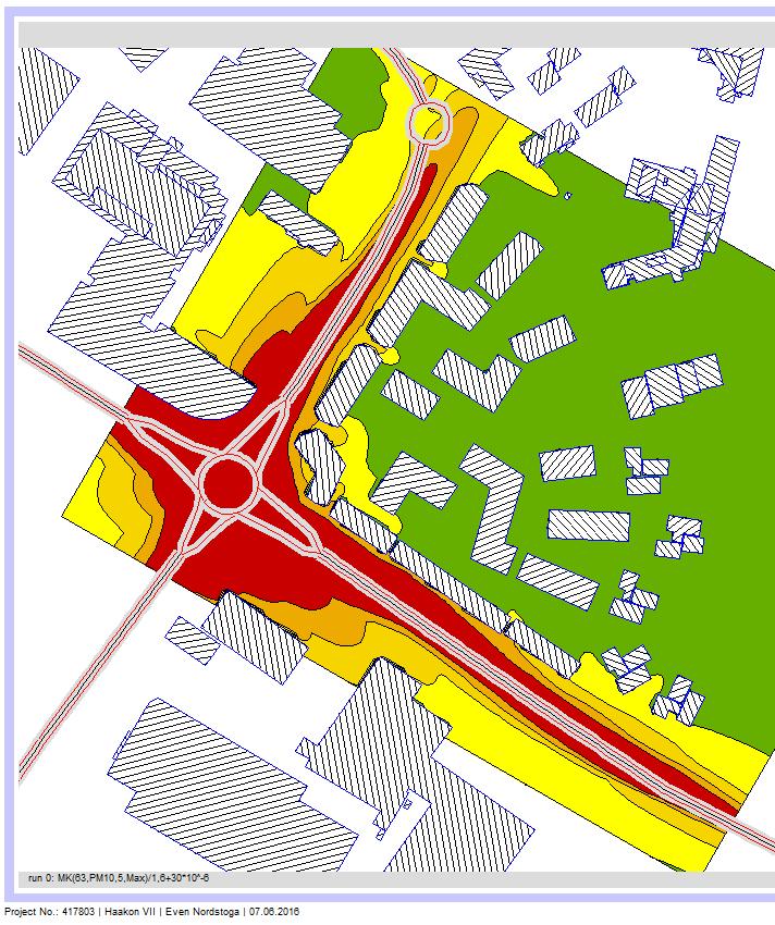 verste døgn for PM10 for dagens situasjon med korrigert bakgrunnsnivå (30 μg/m³). 4.2.