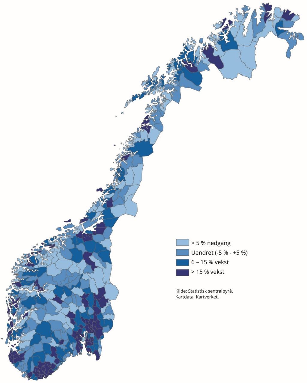 Befolkningsframskrivingene 2018 Rapporter 2018/21 Figur 1.6 Befolkningsendringer i kommunene fra 2018 til 2040 (MMMM) Av figur 1.