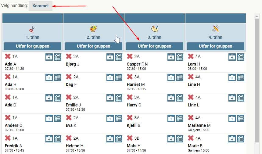 Her er status endret til Kommet: Personalet kan