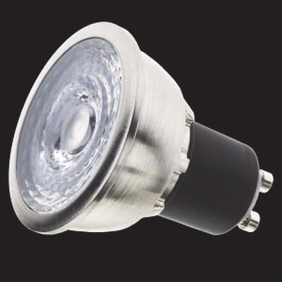 LED spot 230V som kan dimmes med fasesnitt(gli) og faseavsnitt(gle) dimmer. 6,5w = 2700K 50 000t 360 lumen 32 gr.