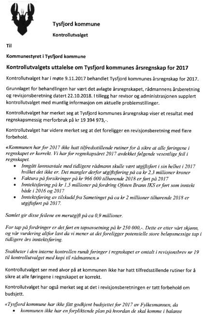 Protokoll kontrollutvalgsmøte Tysfjord