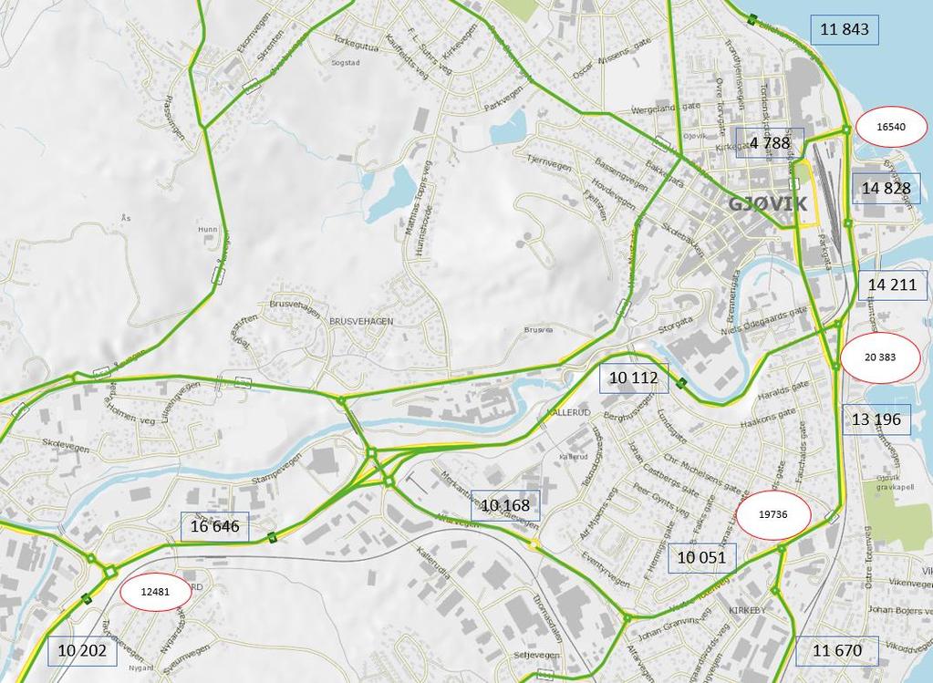 Vegstandarden og kapasiteten på Rv4 varierer: Nord for Gjøvik er vegen tofelts, uten midtdeler og med flere avkjøringer til boliger og fritidseiendommer.