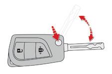 Åpninger Fjernkontroll Den brukes til å låse - låse opp bilen, og til å lokalisere den. Utfolding/sammenfolding av nøkkelen Låse F Trykk på den lukkede hengelåsen for å låse bilen.