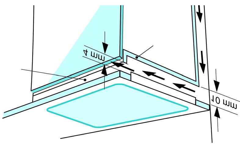 Minimumsavstanden mellom bunnen på den glasskeramiske platetoppen og den øverste delen til et underliggende møbel, eller et skillepanel, må være 90 mm.