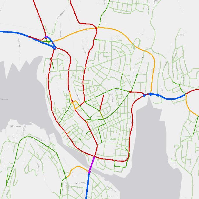 2016 2040: Bru Ramberg-Smørberg 2040: Undersjøisk tunnel Kaldnes-Korten Kart over trafikkmengden i sentrum