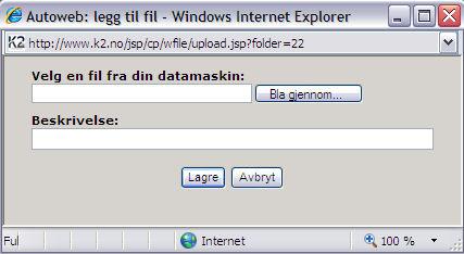 Figur: Dialog for opplasting Klikk på Bla gjennom (Browse) knappen for å finne en fil lokalt på din maskin.