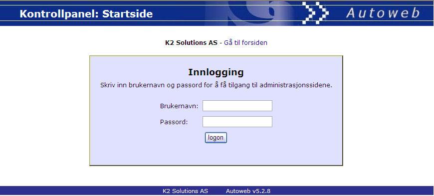 2 Innlogging og startsiden Før du kan ta i bruk Autoweb og gjøre oppdateringer må du logge deg på. 2.