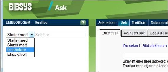 Figur 1: Venstremargen: søkefelt for start på emneordsøk. Figur 2: Dynamisk treffliste som oppdateres mens du skriver. 1 Søke etter emner 1.1 Hvordan søker du i emnelista?