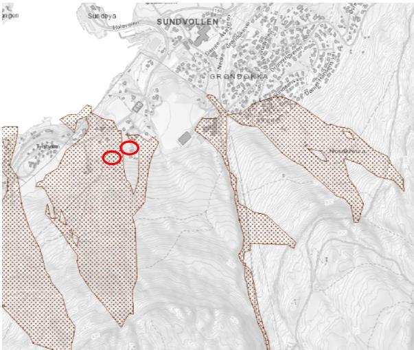 37 av 74 Figur 21 - Potensielle områder utsatt for jord- og flomskred på Sundvollen.