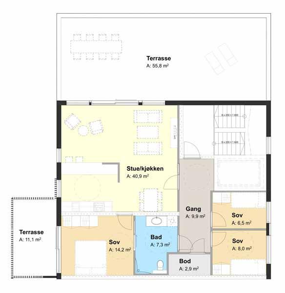 LEILIGHET NR 3-401 STR. BRA: 93,3 KJØPESUM: 4.900.00,- Denne leiligheten ligger i fjerde etasje i bygg 3, og er på hele 93,3 kvadratmeter.