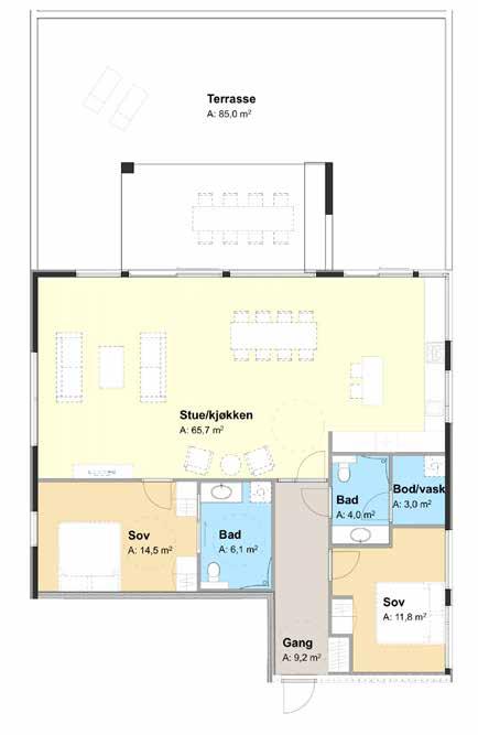 LEILIGHET NR 4-501 STR. BRA: 118 KJØPESUM: 5.450.00,- En praktfull leilighet med to store soverom og to bad finner vi i femte etasje i bygg 4.