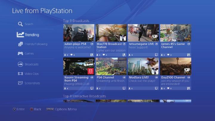Vise delt spilling Bruk (Direkte fra PlayStation) til å vise kringkastinger, videoklipp eller skjermbilder delt av andre spillere.