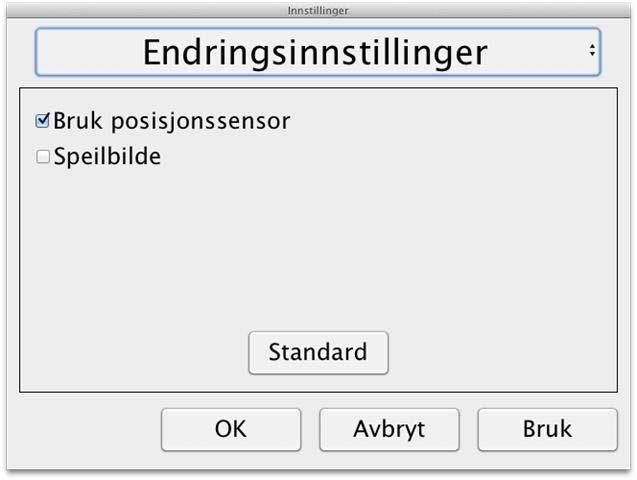 8.4.3.3 Modifiseringsinnstillinger Bruke posisjoneringssensorer Når denne innstillingen er aktivert, husker programmet innstillingene for avstandsmodus og lesemodus.