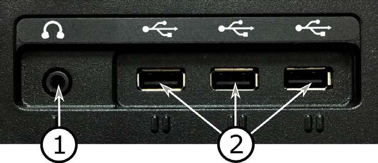 Du finner følgende tilkoblingsmuligheter bak på enheten. 1. Port for hodetelefoner Her kan du koble til hodetelefoner. 2. USB-porter Enheten har tre USB-porter.