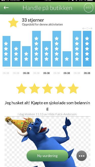 Oversikt over målet Når du trykker deg inn på et mål vil du automatisk se en grafisk oversikt over dine vurderinger. Du kan zoome inn og ut ved å dra fingrene over grafen.