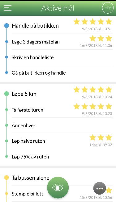 03 Planlegger Aktive mål Er du planlegger vil du få vist siden «aktive mål» når du åpner LiMo. Her er brukerens aktive mål vist i en liste som på bildet til høyre.