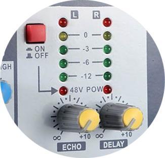 Noen analoge og alle digitale miksere lar deg individuelt tilegne fantommating til de kanalene hvor det er behov. Dette indikeres ved en rød knapp hvor det står 48V.