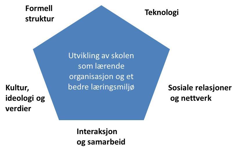 4 En generell analysemodell som vi har benyttet for å belyse organisatoriske forhold i prosjektet er Pentagonmodellen (Schiefloe, 2014) som i vår sammenheng kan framstilles slik: Figur 1.