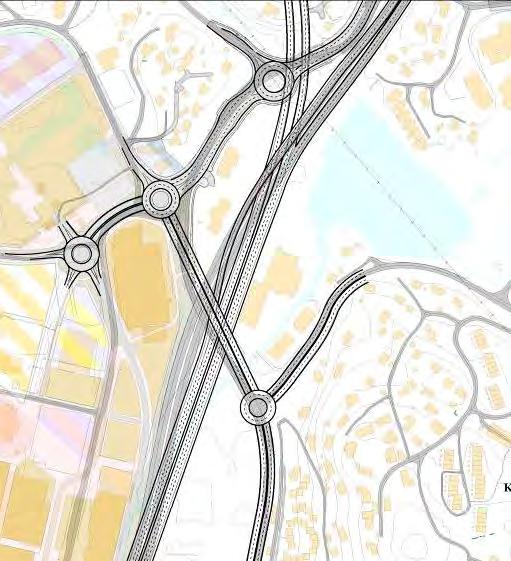 E39 - Åsane - Silingsrapport - forprosjekt til reguleringsplan 28 Kryss ved Forvatnet kan utformes som: et enkelt motorvegkryss mellom E39 og E16 med bare sørvendte forbindelser (splitt) et fullt