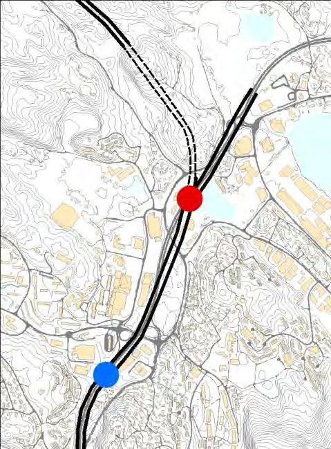E39 - Åsane - Silingsrapport - forprosjekt til reguleringsplan 36 Stamskarkryss - enkel splitt ved Forvatnet Prinsippet tas med videre i silingsarbeidene og benevnes alternativ B1 Variant med E39