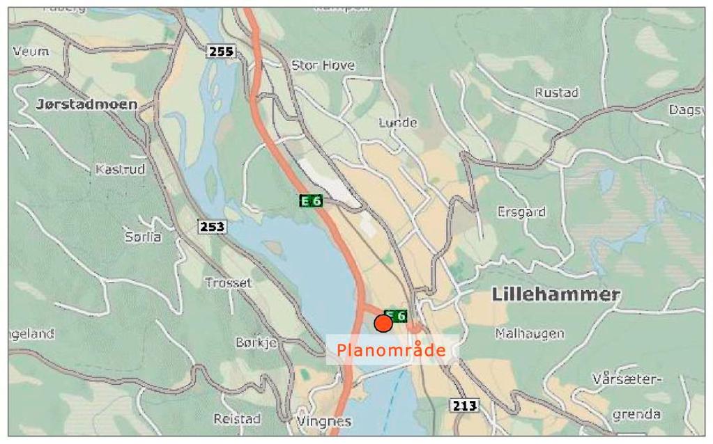 2 STRANDTORGET - TRAFIKALE VIRKNINGER AV OMDISPONERING AV AREAL Figur 1 Planområdets plassering Kommuneplanens 1.6.