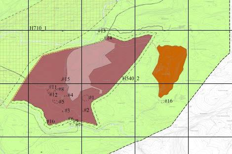 Figur 1: Utsnitt av plankart som viser dagens bruddområde (rosa), fremtidig dagbrudd (mørk rosa) og planlagt deponiområde (oransje). Utsnitt av kommunedelplan Tromsdalen, Verdal kommune.