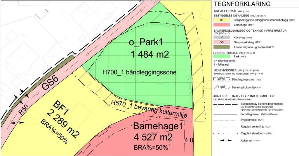 Hensynssone, jf. plan- og bygningsloven 11-8 tredje ledd bokstav d) I området er det kirkegård fra middelalder som er automatisk fredet båndlagt etter kulturminneloven.