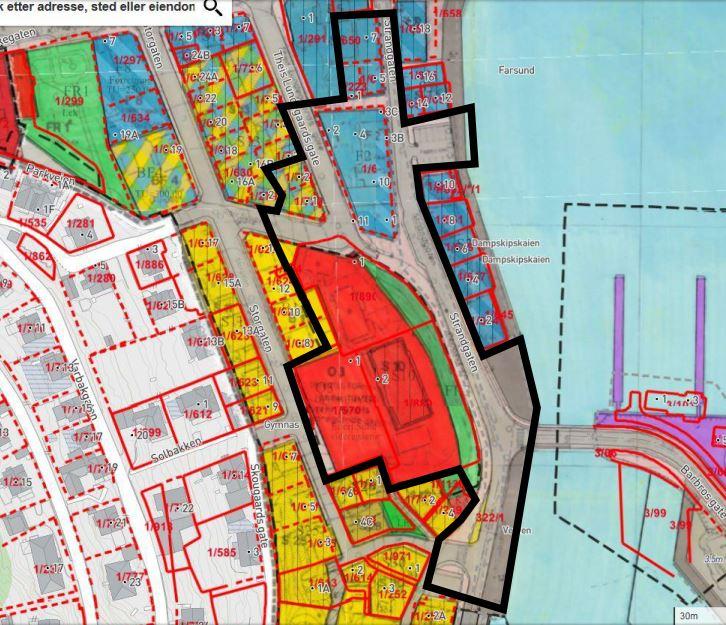 EILERT SUNDT VGS FARSUND 11 (53) Figur 4 Gjeldende plansituasjon for planområdet (planområdet vist med tykk svart strek. (Farsund Kommune) 4.