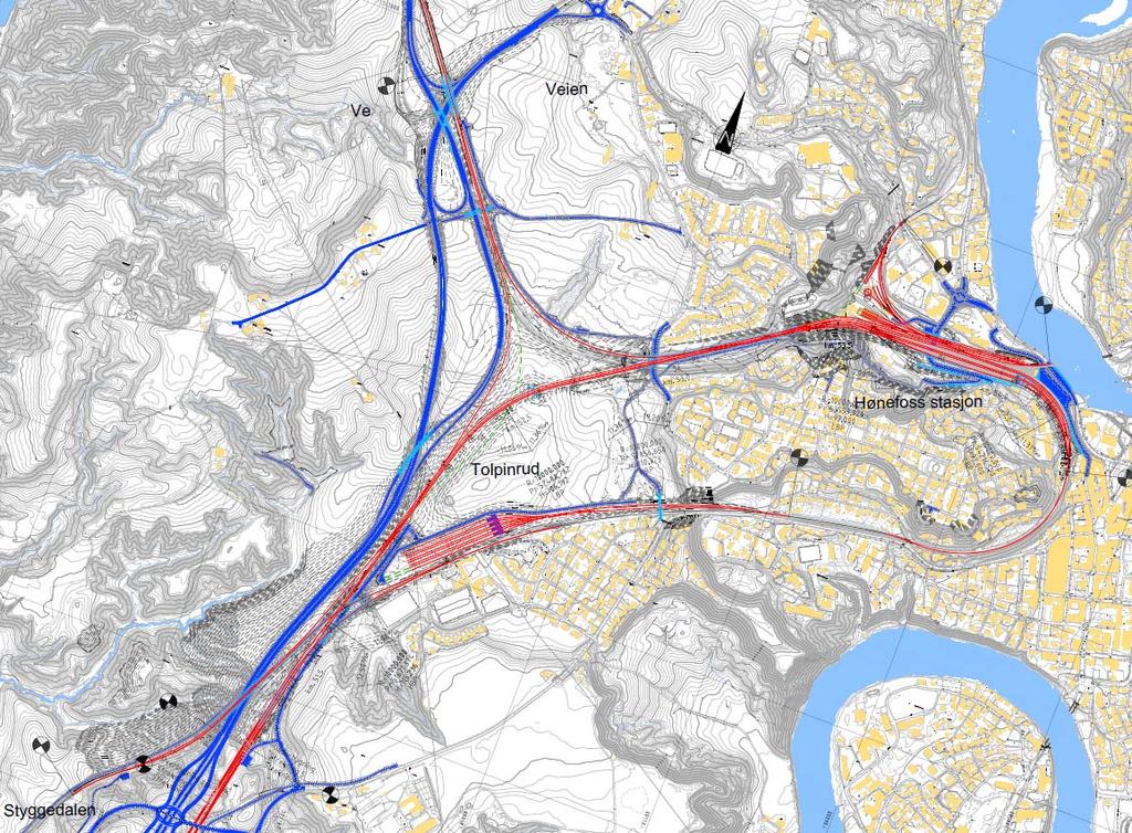 6 av 78 SAMMENDRAG Innledning Detaljplansarbeidet på strekning 5 har i all hovedsak dreid seg om å få på plass gode løsninger for innføring av Ringeriksbanen fra Styggedalen til Hønefoss og ny E16