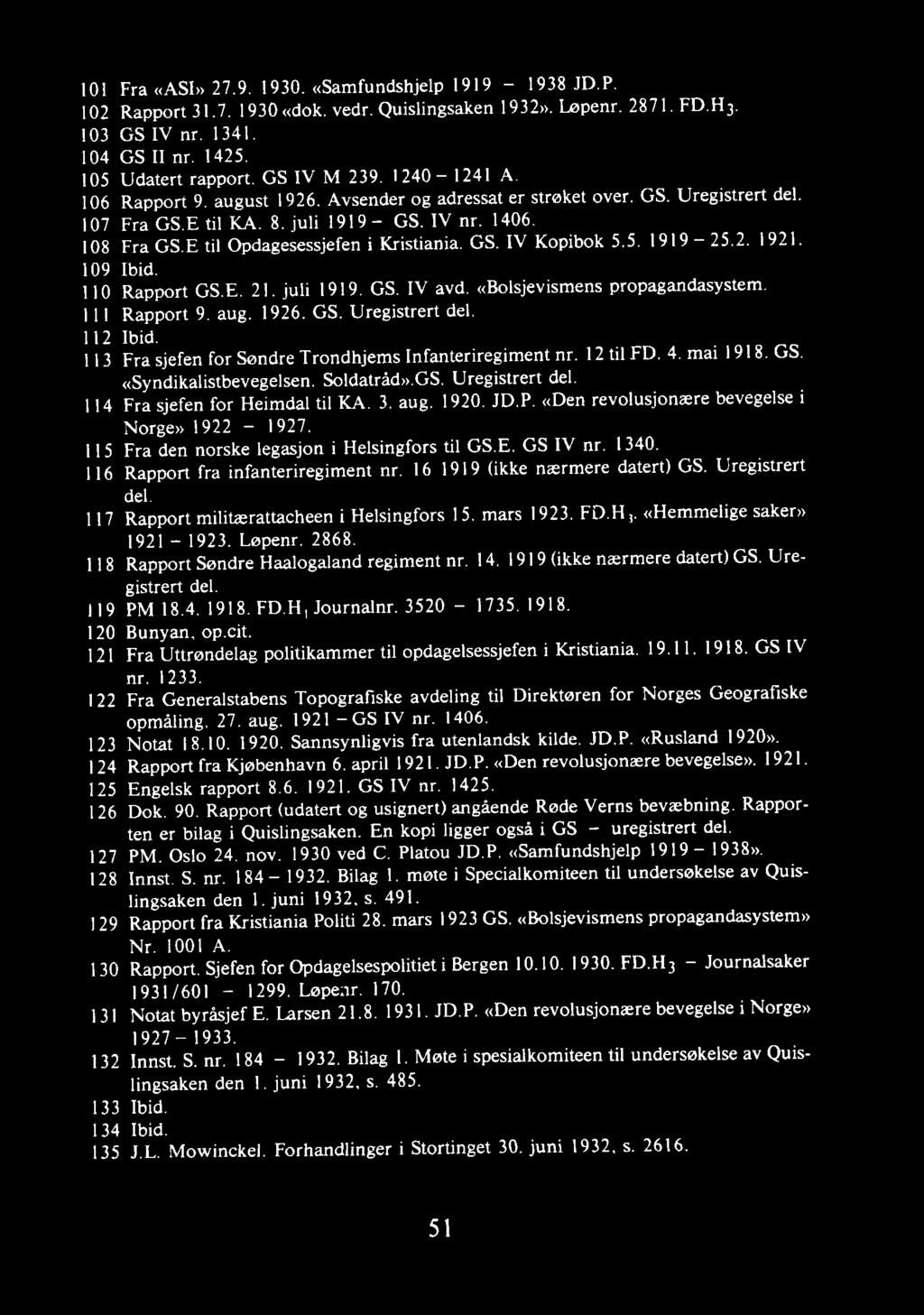 3. aug. 1920. JD.P. «Den revolusjonære bevegelse i Norge» 1922-1927. 115 Fra den norske legasjon i Helsingfors til GS.E. GS IV nr. 1340. 116 Rapport fra infanteriregiment nr.
