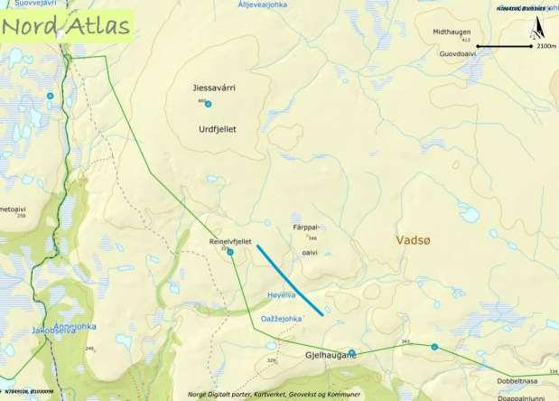 o Gjelhaugane Varjjoaivi 594182/ 7787472 o Høyde 345 Nissolahttenvarri m.o.h 597376/ 7787065 o Fra 345 videre til Vadsø via Dobbeltnasa utenfor Nasjonalparken Kart 1.