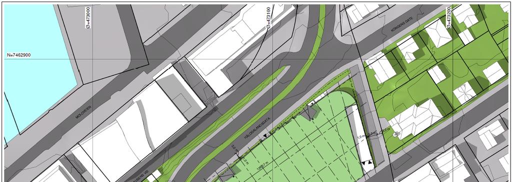 Detaljregulering kvartal 99, Bodø sentrum, plan ID 2016018 19 Tilliggende gater reguleres til offentlig kjøreveg, fortau og sykkelveg.