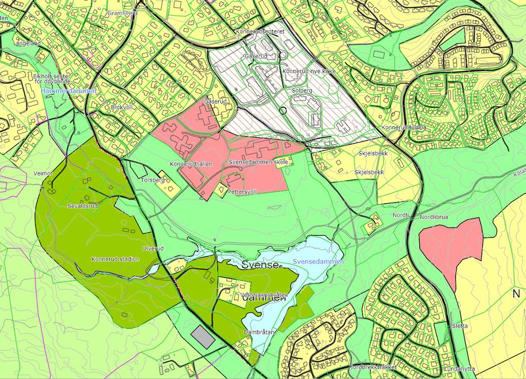 Konnerudhall Regulering - Gjeldende Kommuneplan Hvitt område (O) unntatt