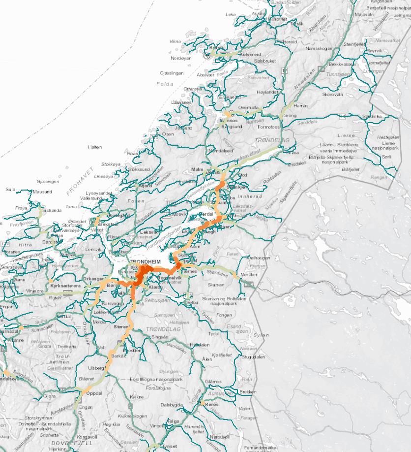 Trafikkmengde 49 600 biler kjører Okstadbakkan hver dag Det er på innfartsveiene til Trondheim vi finner de største trafikkmengdene i Trøndelag.
