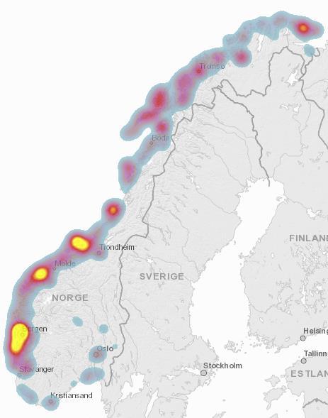 Hitra og Frøya er en av de viktigste akvakulturklyngene i Norge Kartet til høyre viser akvakulturklynger i Norge, basert på antall ansatte.