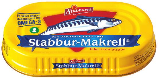 Stabbur-Makrell Tomat & Basilikum, 110 g 242 kcal 19 g fett hvorav 3,1 g mettet 12 g protein NYHET!